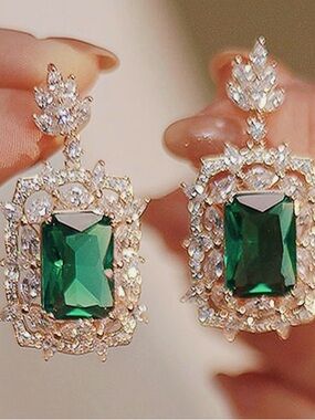 Gold-Tone Emerald Green Crystal Drop Earrings